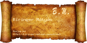 Biringer Mátyás névjegykártya